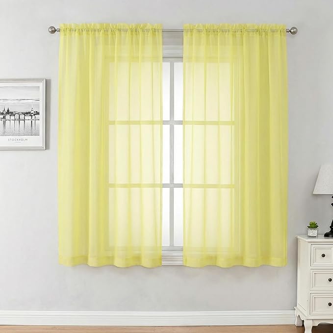 Aiyufeng Lemon Sheer Curtains 63 Inch Length 2 Panels Set by Aiyufeng