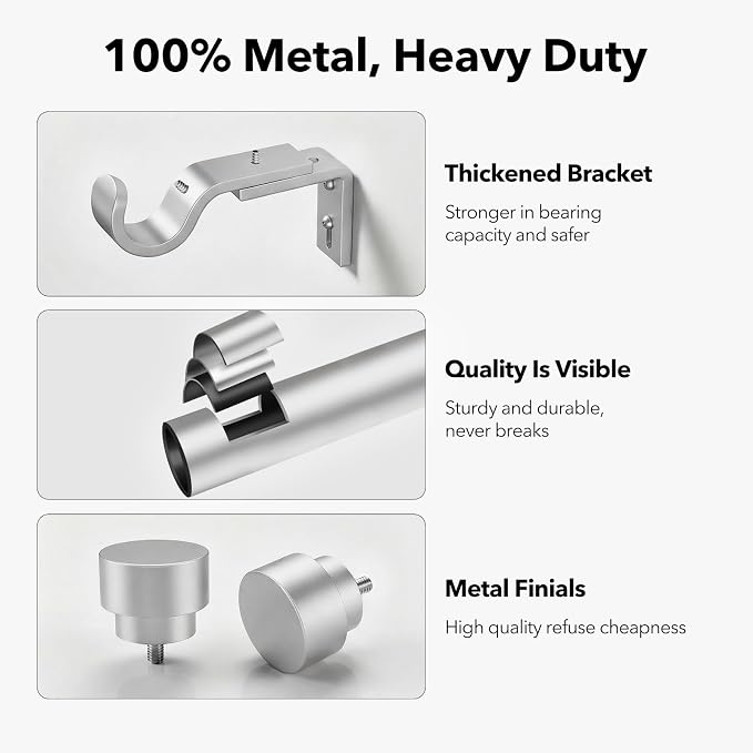IFELS Heavy Duty Curtain Rods for Windows 28 to 48 Inch, 1 Inch Silver Window - Image 3