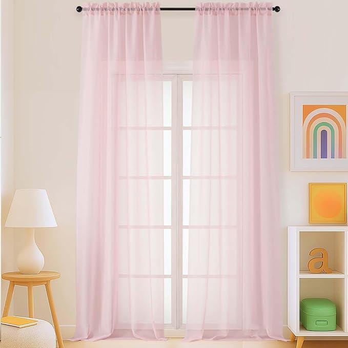 Blush Pink Sheer Curtains for Windows 108 inches Long 2 Panels Set, Soft by Home