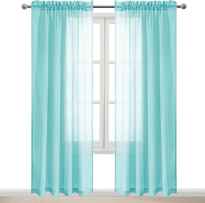 DWCN Aqua Sheer Curtains Semi Transparent Voile Rod Pocket Curtains by DWCN