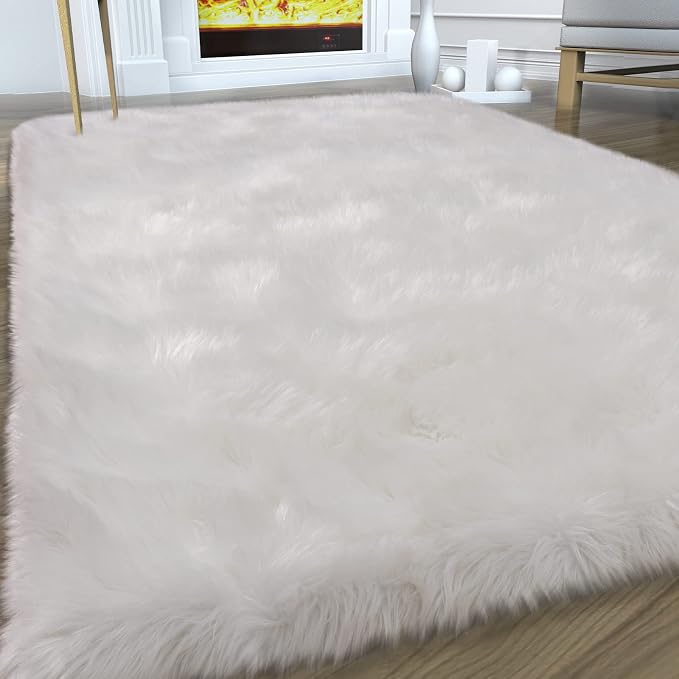 Fluffy Area Rug, Furry Bedside Nursery Rug Plush Indoor Floor Carpet - Image 2