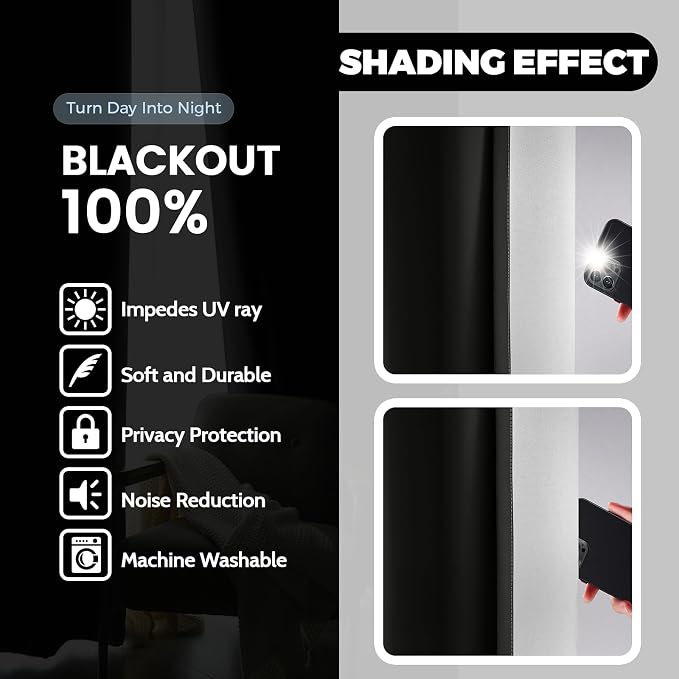 Yakamok 100% Blackout Curtains 84 Inch Length 2 Layers, Light Blocking Thermal - Image 4