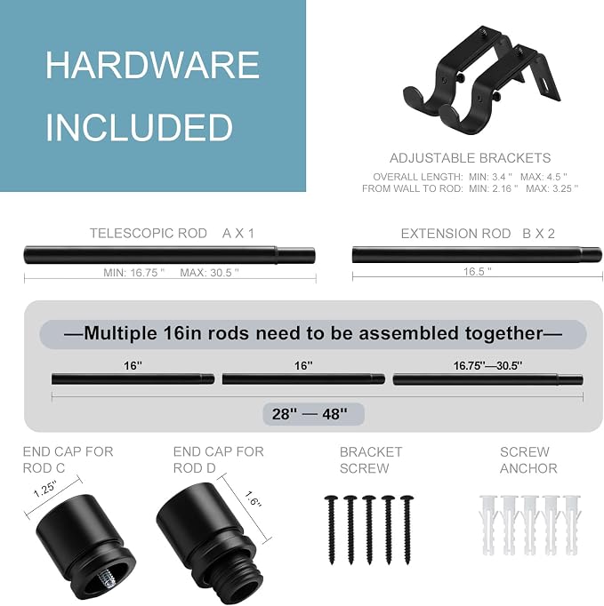 Byondeth Curtain Rods for Windows 16 to 48 or 60 Inches Max 2 Pack Adjustable - Image 2