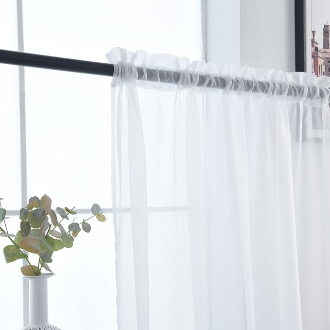 SpaceDresser Basic Rod Pocket Sheer Voile Window Curtain Panels White 1 Pair 2 - Image 6