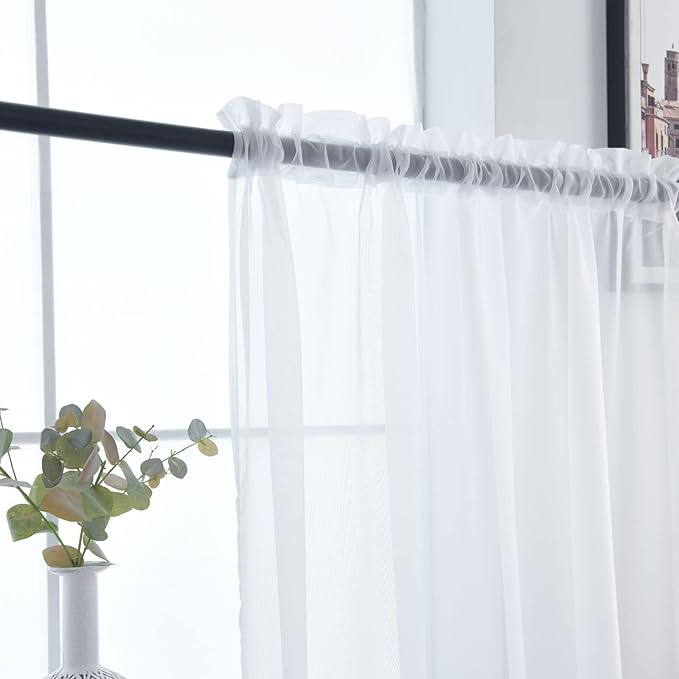 SpaceDresser Basic Rod Pocket Sheer Voile Window Curtain Panels White 1 Pair 2 - Image 6