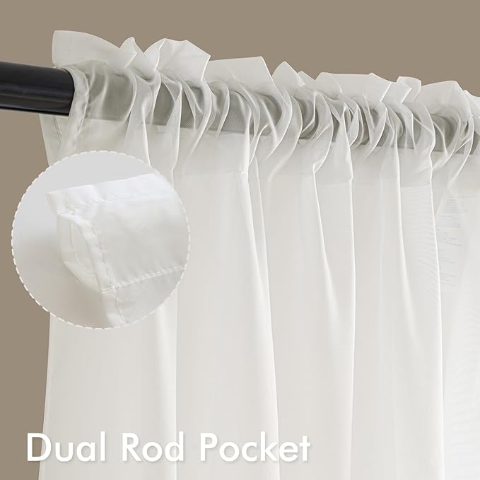 MIULEE Ivory Sheer Curtains 102 Inches Long, 4 Panels Set, Light Filtering Rod - Image 3