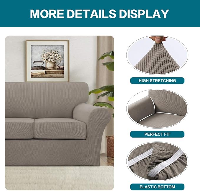 Turquoize 4 Piece Sofa Covers for 3 Cushion Couch Sofa Slipcover Soft Couch - Image 4
