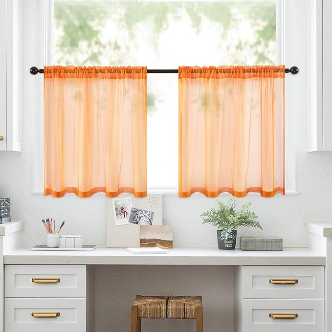 MIULEE 2 Panels Fall Kitchen Tiers Half Window Sheer Curtains-Rod Pocket Voile - Image 7