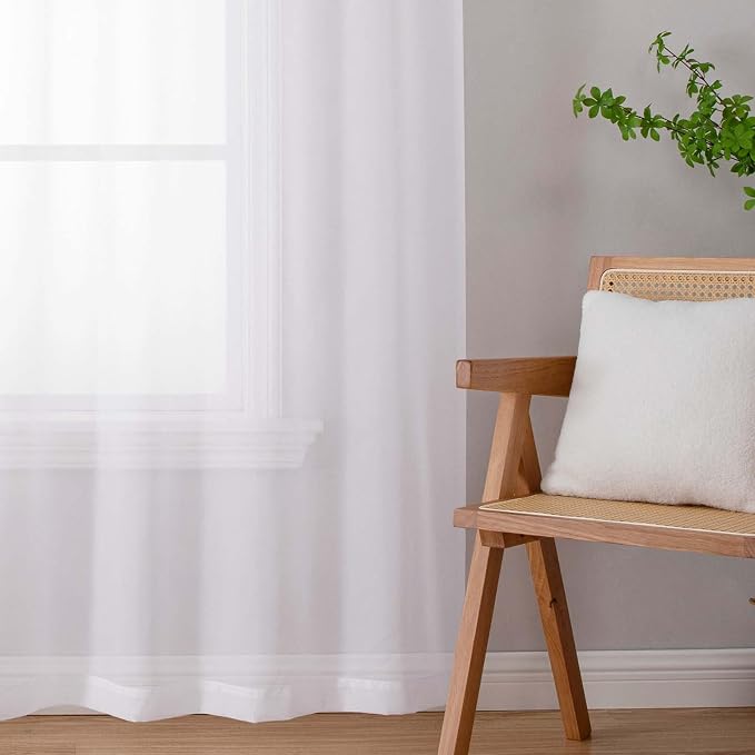 White Sheer Curtains 63 Inch Length 2 Panels Set - Image 9