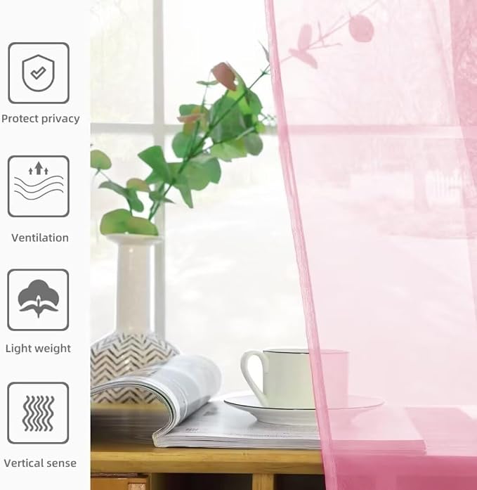youleyar Solid Sheer Rod Pocket Curtain Voile Draperies 2 Panels White Beige - Image 5