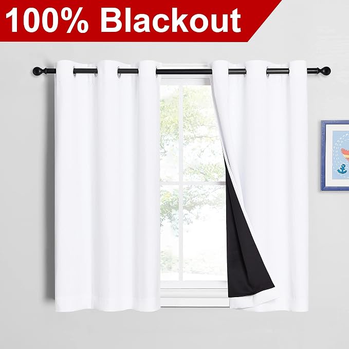 NICETOWN White 100% Blackout Curtains 45 inches Long, 2 Thick Layers Completely - Image 2