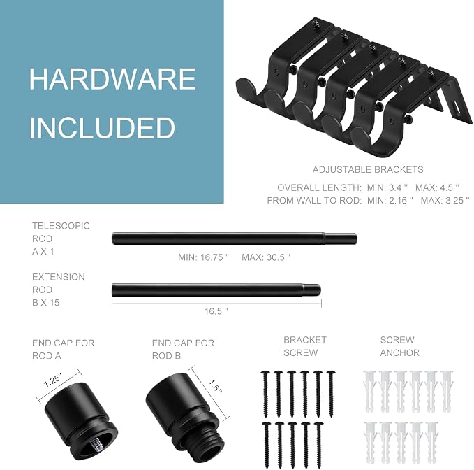 Byondeth Curtain Rods for Windows 16 to 240 Inches Adjustable Length 1 Inch - Image 4
