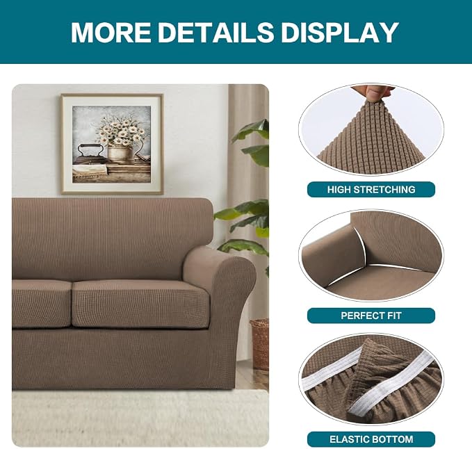 Turquoize 4 Piece Sofa Covers for 3 Cushion Couch Sofa Slipcover Soft Couch - Image 4
