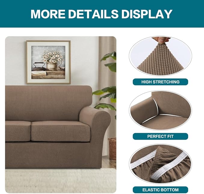 Turquoize 4 Piece Sofa Covers for 3 Cushion Couch Sofa Slipcover Soft Couch - Image 4