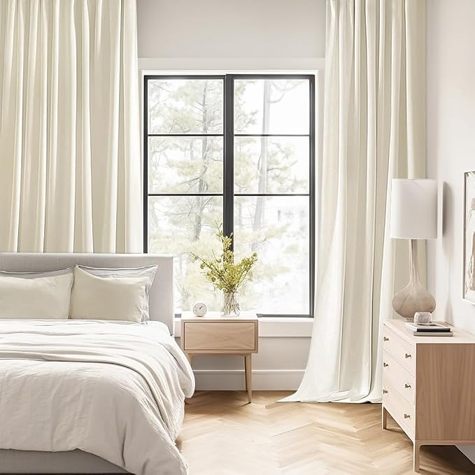 MIULEE Beige White Back Tab Blackout Curtains 63 Inch Length 2 Panels Set - Image 2