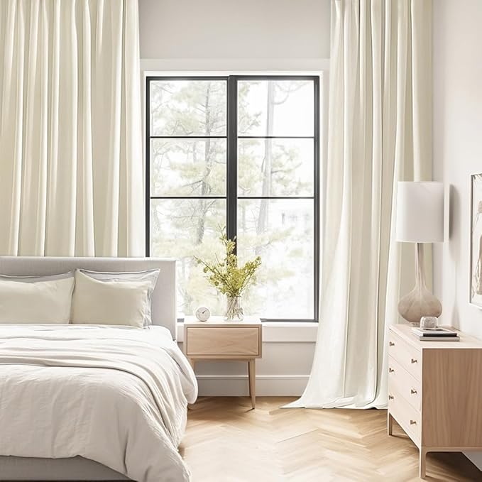 MIULEE Beige White Back Tab Blackout Curtains 102 Inch Long 2 Panels Set - Image 2
