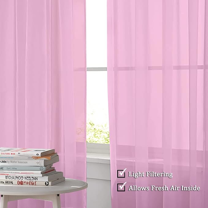 OWENIE Pink Sheer Curtains 96 Inch Length, Elegant Sheer Curtains - Image 5
