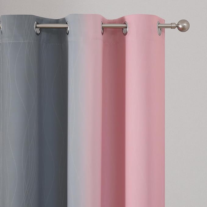 Estelar Textiler Ombre Gray and Pink Blackout Curtains 63 Inch Length 2 Panels - Image 4