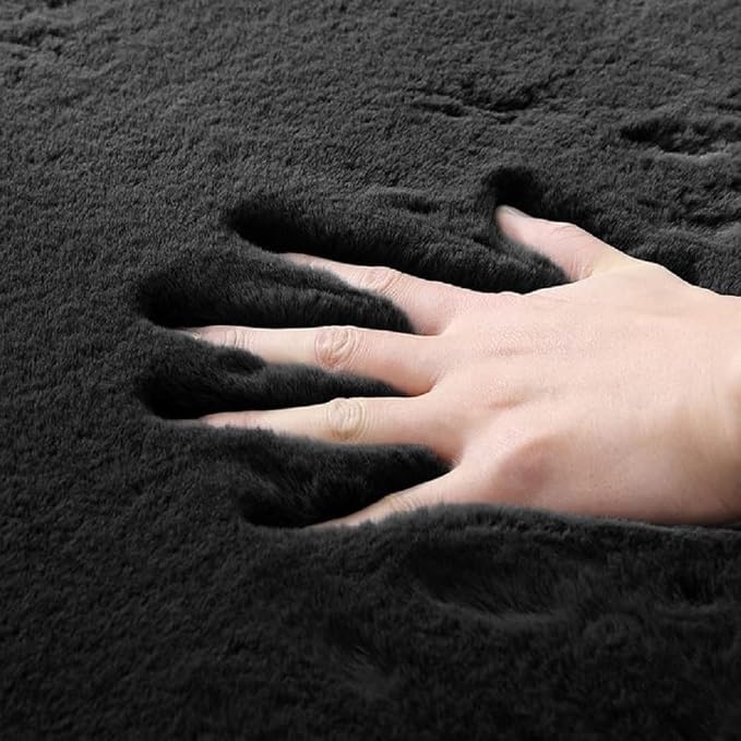 ORINOVA Black Shag Washable Fluffy Fur Area Rugs - Image 5