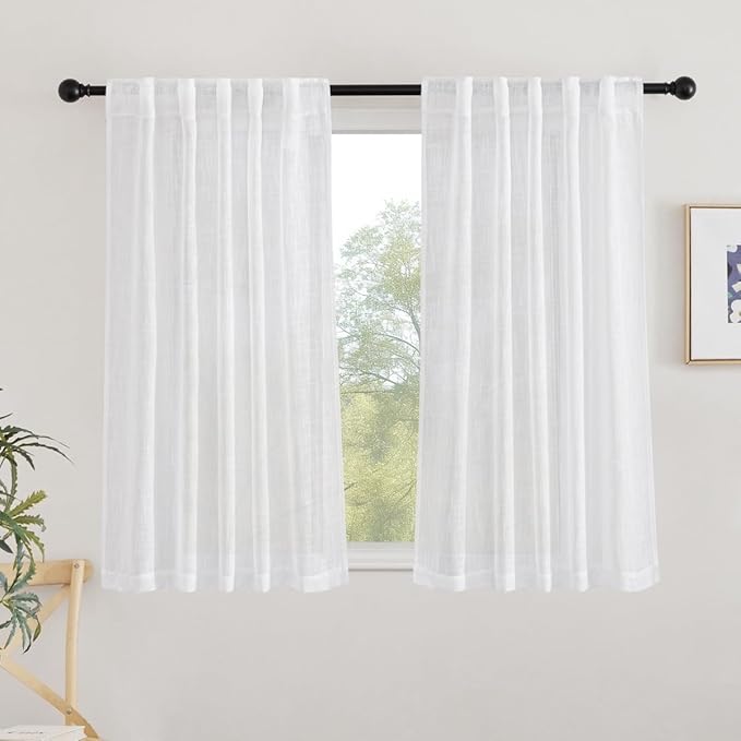 NICETOWN White Faux Linen 48 inch Curtains by NICETOWN