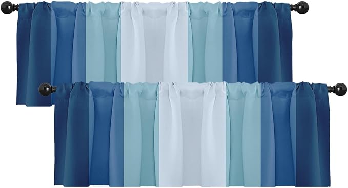 Emvency 2 Pack Valances Window Treatments, Striped Blue Coastal Nautical Modern by Emvency
