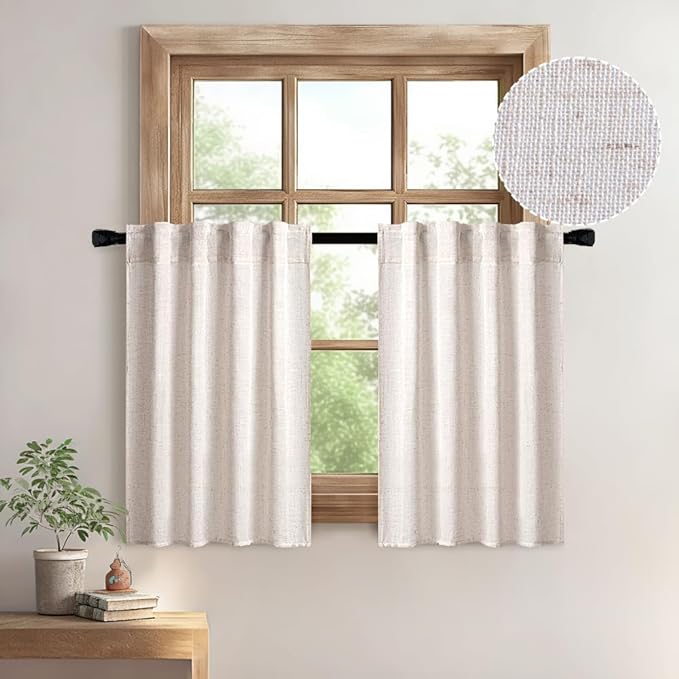 MIULEE Farmhouse Kitchen Curtains 36 Inch Length 2 Panels, Soft Thick Linen by MIULEE