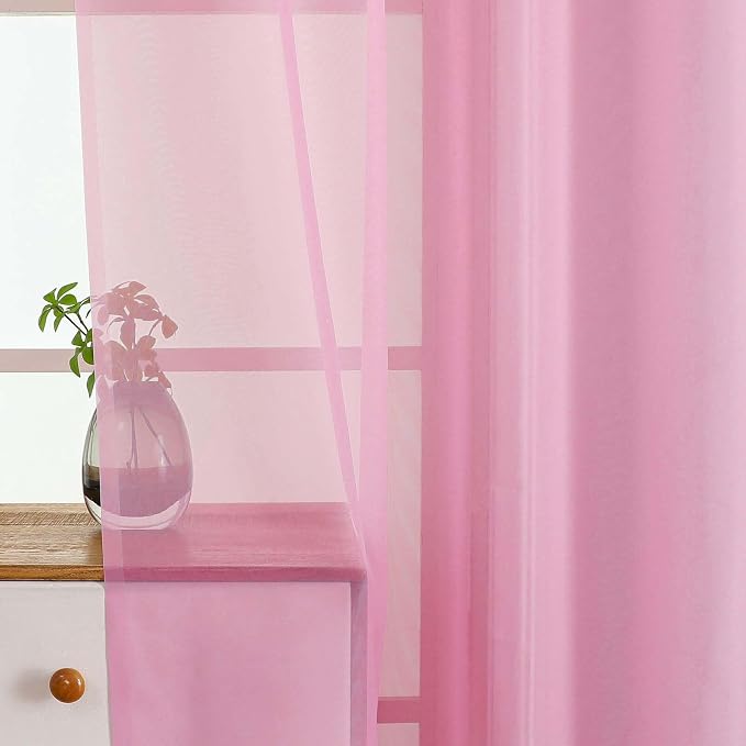 Light Pink Sheer Curtains Tier 30 Inches Length 2 Panels, Light Filtering - Image 4