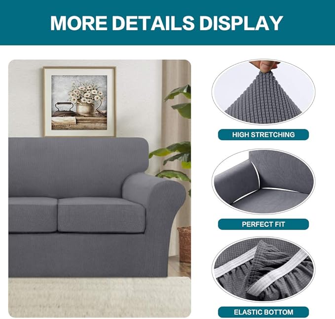 Turquoize 3 Piece Sofa Covers for 2 Cushion Couch Sofa Slipcover Soft Couch - Image 4