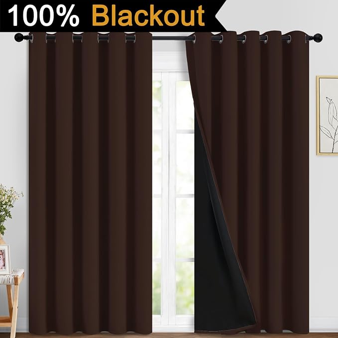 Yakamok 100% Blackout Curtains for Bedroom, 2 Thick Layers Thermal Insulated - Image 2