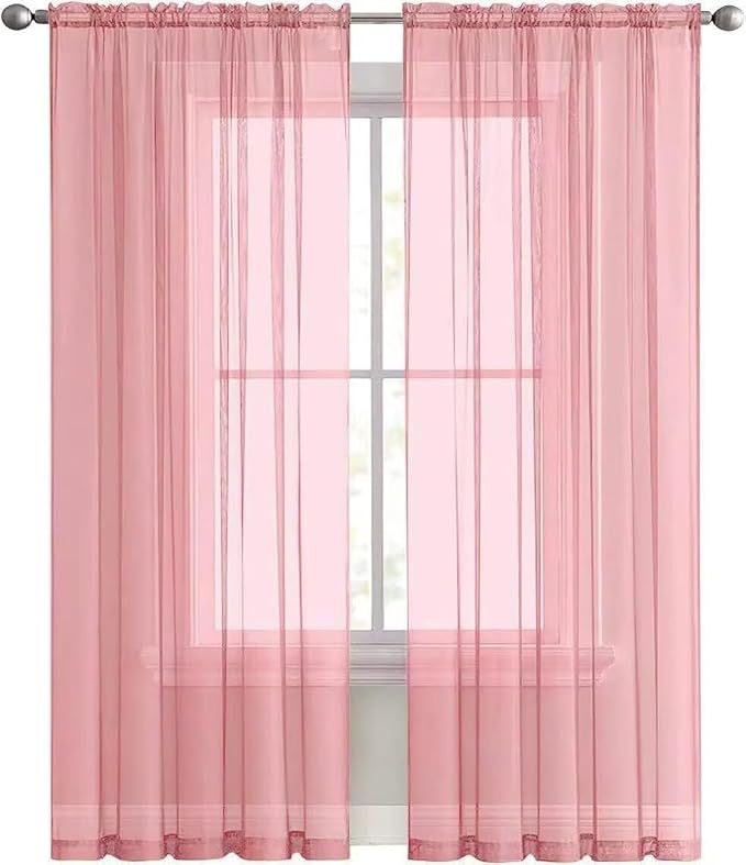 SpaceDresser Sheer Blush Curtains 4 Panels Rod Pocket Semi-Sheer Curtain 54 - Image 8