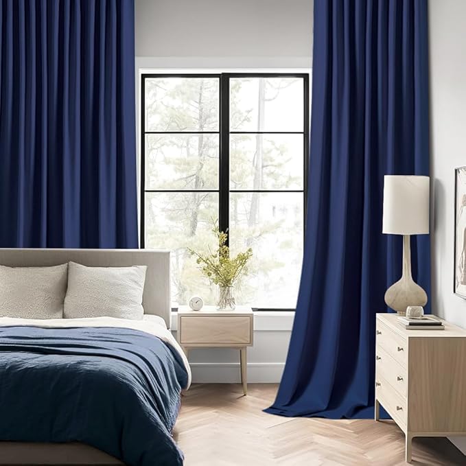 MIULEE Navy Blue Back Tab Blackout Curtain 96 Inch Long 2 Panels Set - Image 2