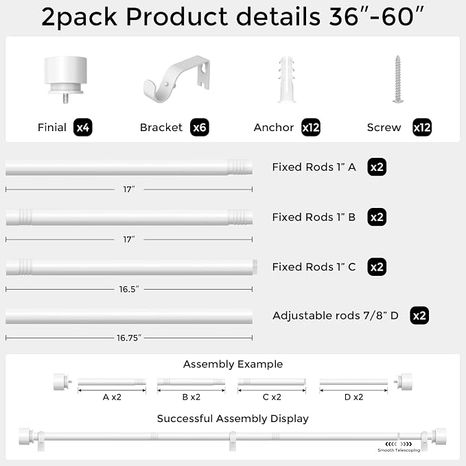 Modern White Curtain Rods 2 Pack - Image 5