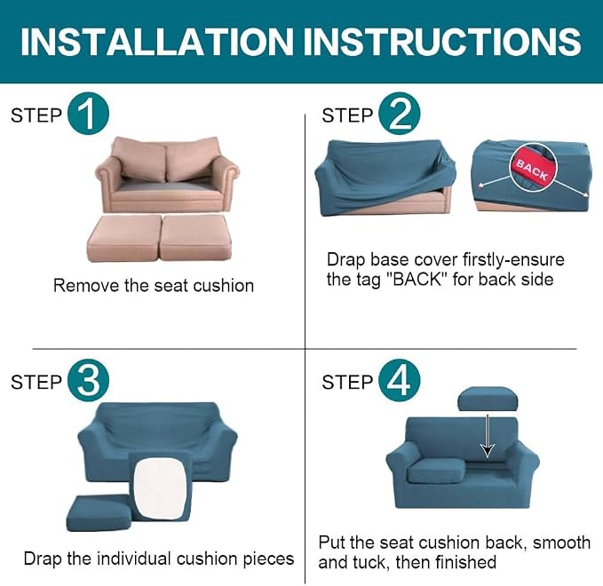 Turquoize 3 Piece Sofa Covers For 2 Cushion Couch Sofa Slipcover Soft Couch - Image 6