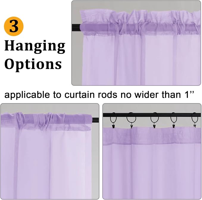 Gwine Lilac Sheer Curtains 90 Inches Long 2 Panels Set, Light Filtering Solid - Image 4