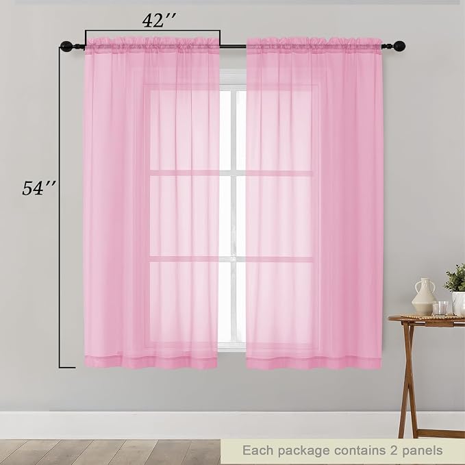 Sheer Pink Curtains for Bedroom Living Room 54 Inch Length 2 Panels Set - Image 2