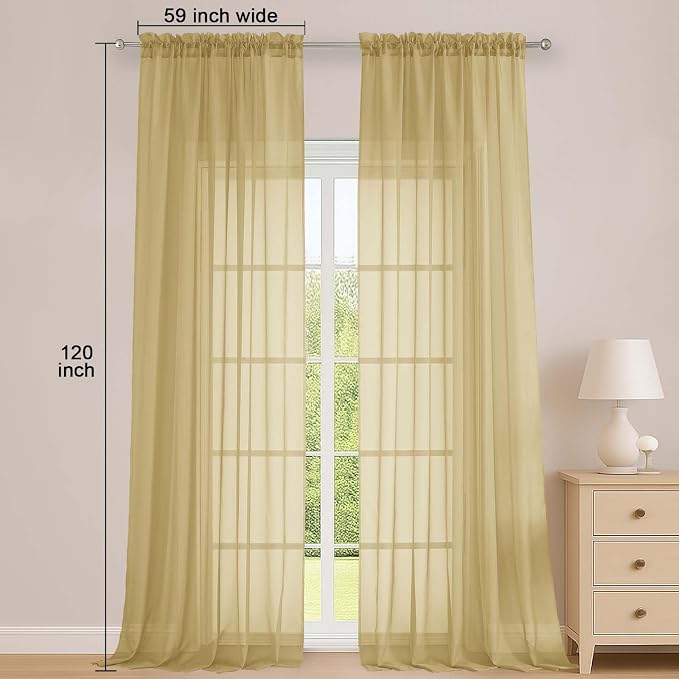 OWENIE Gold Sheer Curtains 120 Inches Long 2 Panels Set, Airy Lightweight Sheer - Image 6