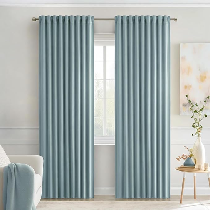 MIULEE Slate Blue Back Tab Blackout Curtains 72 Inches Long 2 Panels Set by MIULEE
