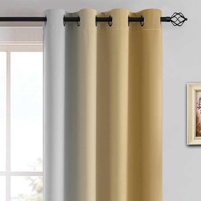 Yakamok Beige and Greyish White Ombre Curtains, Room Darkening Gradient Color - Image 3