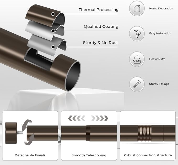 VOIIY 2 Pack Curtain Rods for Windows 28 to 48 Inch, Bronze 1'' Diameter - Image 7