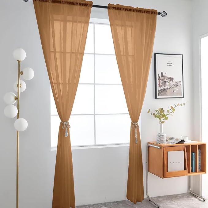 SpaceDresser Basic Rod Pocket Sheer Voile Window Curtain Panels Light Brown 1 - Image 2