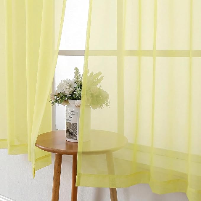 Lecloud Goose Yellow Sheer Curtains 63 Inch Length 2 Panels, Light Filtering - Image 4