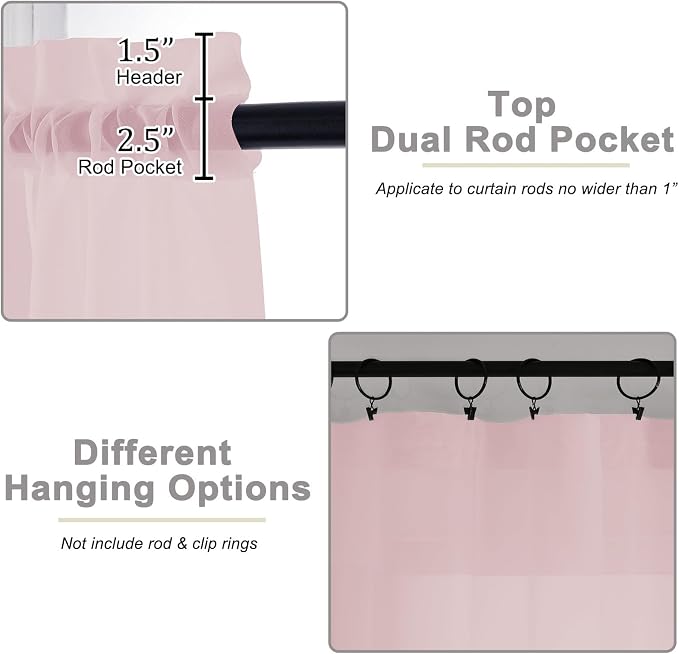 Blush Sheer Curtains 90 Inches Long 2 Panels Set - Image 4