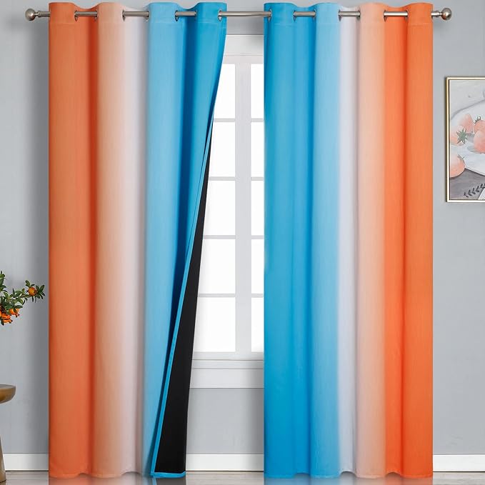 Thermal Insulated Blue and Orange Curtains by ESTELARTEXTILER