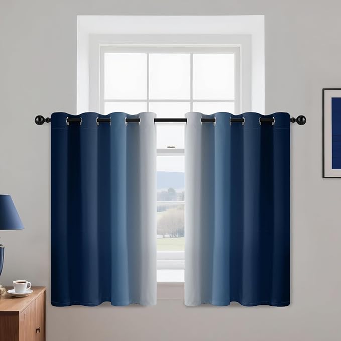 Yakamok Blue and Greyish White Ombre Curtains, Room Darkening Gradient Color by Yakamok