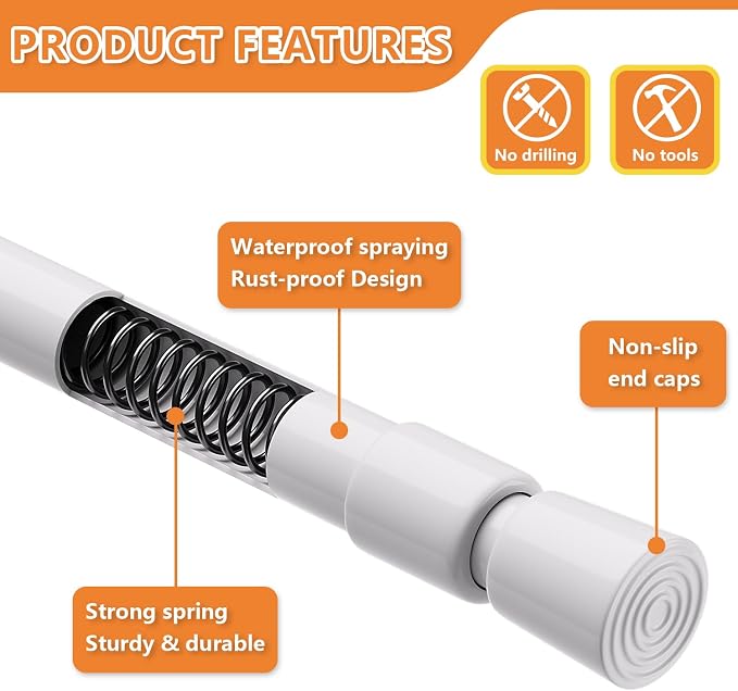 KXLife 4 Pcs Spring Tension Curtain Rod Adjustable 28 to 40 Inches, 5/8" - Image 3