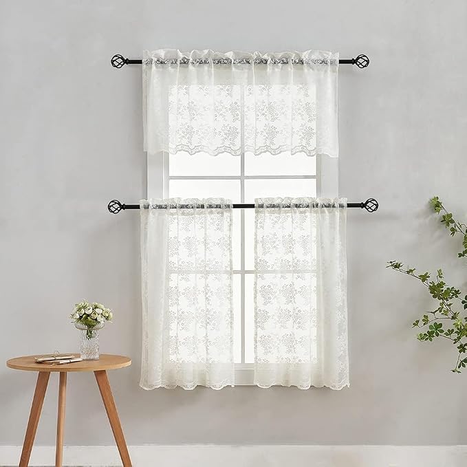 YJ YANJUN Vintage Lace Curtains 24 inch Length 2 Panels Retro Floral Rv Drapes - Image 5
