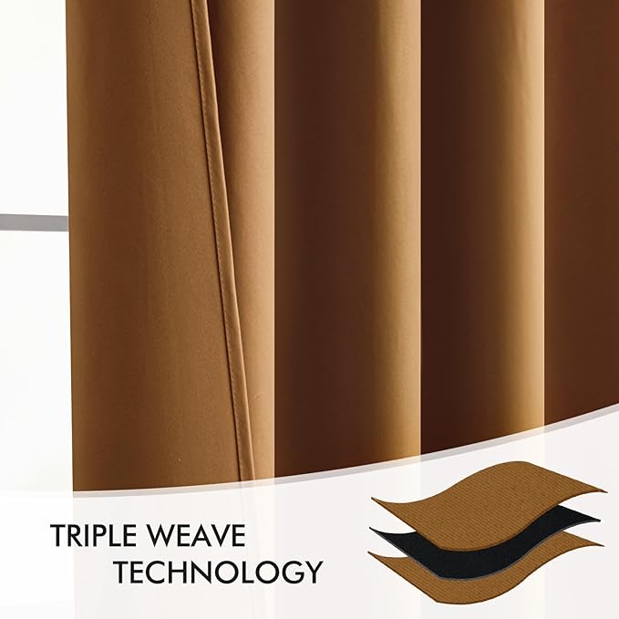 MIULEE Golden Brown Back Tab Blackout Curtains 102 Inch Long 2 Panels Set - Image 7