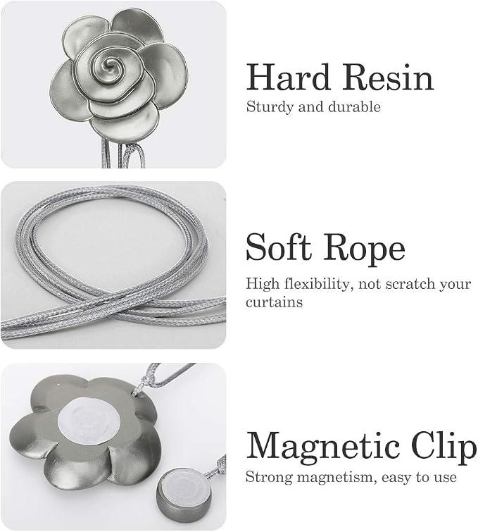 Lewondr Curtain Tie Magnetic, Vintage Resin Flower Curtain Holdback - Image 2