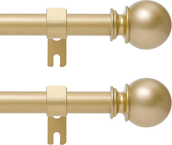 Gold Curtain Rod for Windows 48 to 84 or 88 Inch, 2 Pack 5/8 Inch Diameter by Poskena