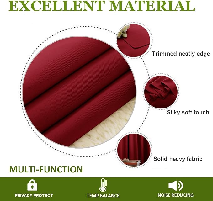NICETOWN Christmas Burgundy Window Curtains Blackout Drapes, Thermal Insulated - Image 7